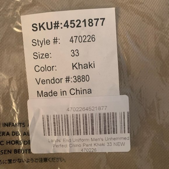 NWT LANDS' END UNIFORM MEN'S PERFECT FIT CHINO PANTS KHAKI 33 UNHEMMED & 33X30 - Picture 6 of 15